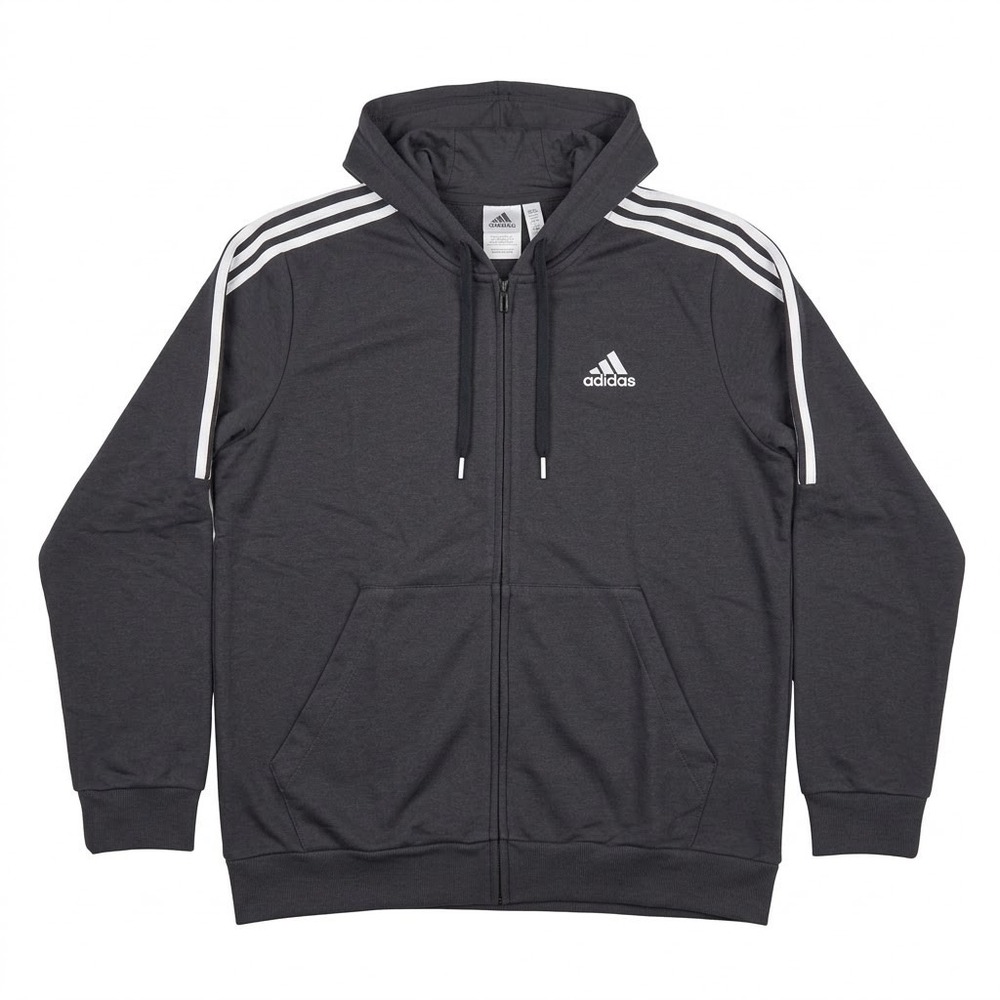 Adidas Mens XL NWT 3-Stripes French Terry FZ Hoodie Black/White GK9032